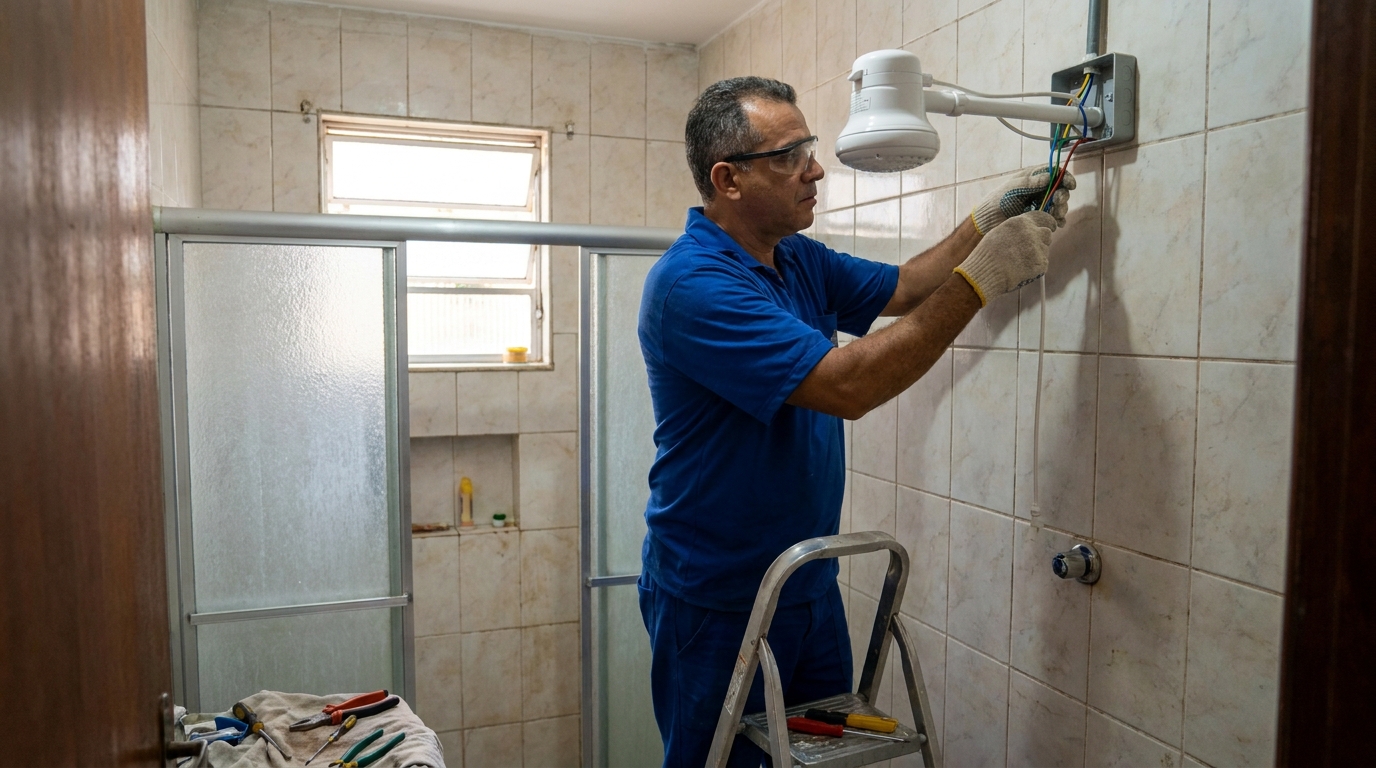 Substituição de Chuveiro Antigo em Mogi das Cruzes‑SP